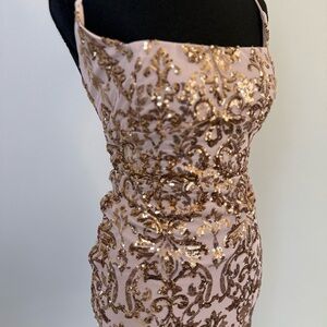 Windsor Champagne Sequin Bodycon Dress Small NWT Lace Up Cocktail